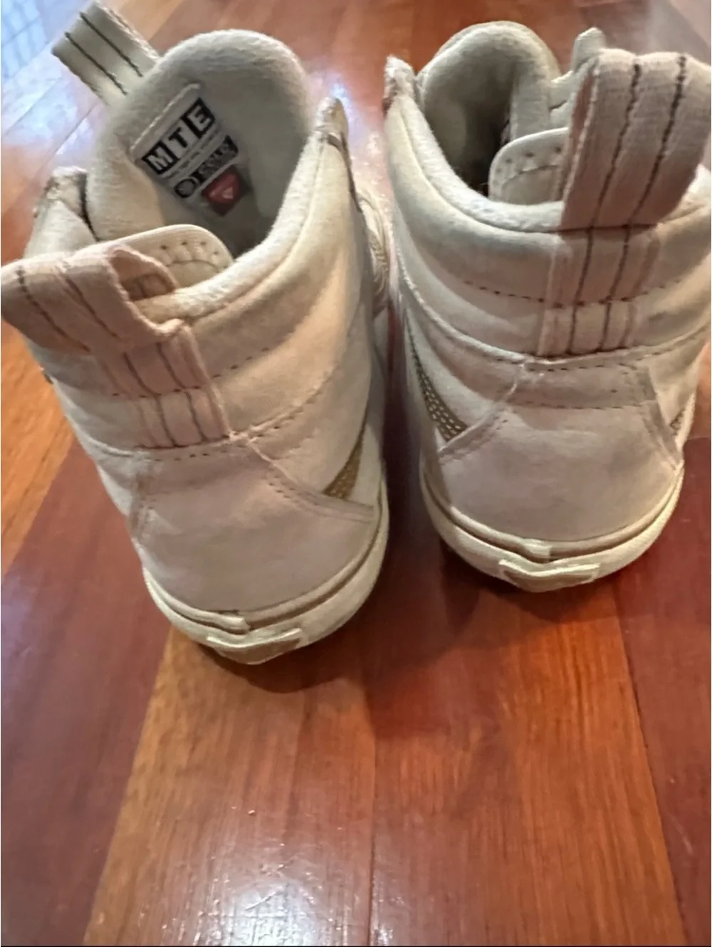 Vans High Top Sneakers in light pink, grey and white with Mustard Stripe MTE